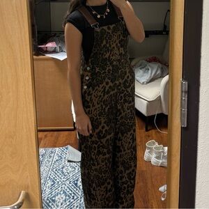 Cider Leopard Print Jumpsuit with Black Accents